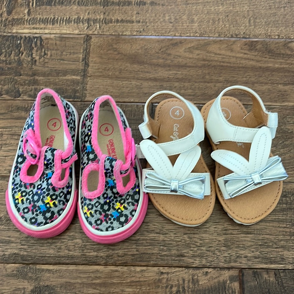 Cat & Jack Girls Shoe Bundle Sandals and Genuine Kids Sneakers size 4